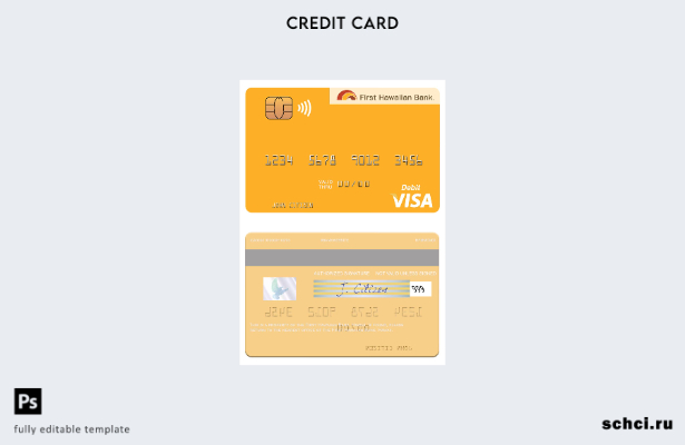 скачать в цифровом формате шаблон дебетовой карты Visa Hawaii First Hawaiian Ban
